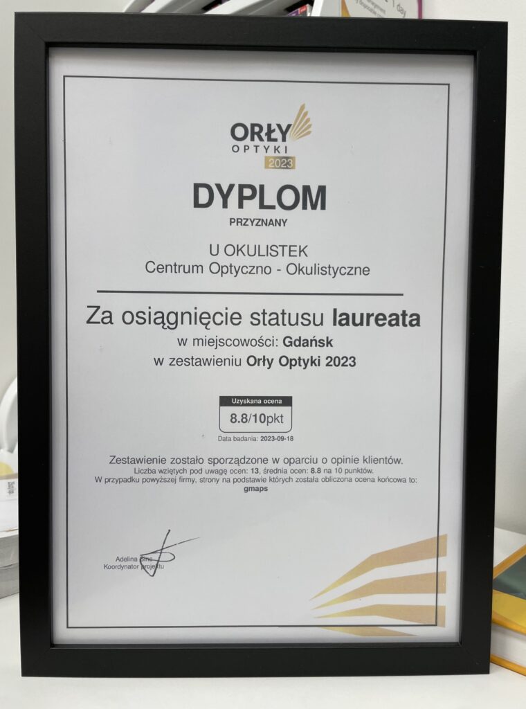 Centrum Optyczno-Okulistyczne u Okulistek w Gdańsku Wrzeszczu – laureat nagrody Orły Optyki 2023 za najwyższą jakość usług okulistycznych i optycznych.