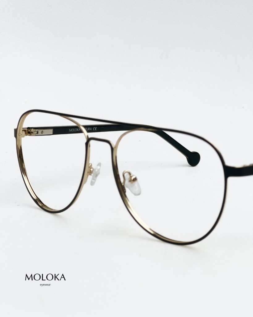 Złote oprawki okularowe Moloka – cienkie metalowe okulary w stylu minimalistycznym