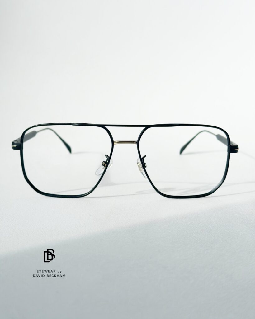 Męskie czarne okulary korekcyjne David Beckham w stylu aviator